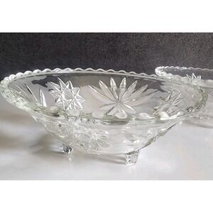 2 Vintage Anchor Hocking Clear Glass 3  Footed Star of David Candy Bowl Dish
